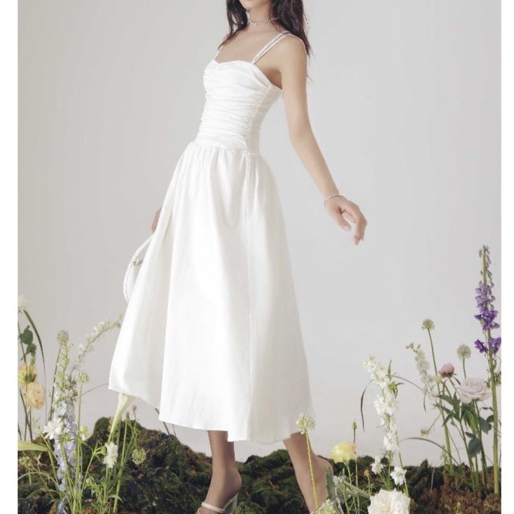 Gout De Jun Ora Dress White Ruched Midi Cottagecore Coquette Bridal GD230265T d5